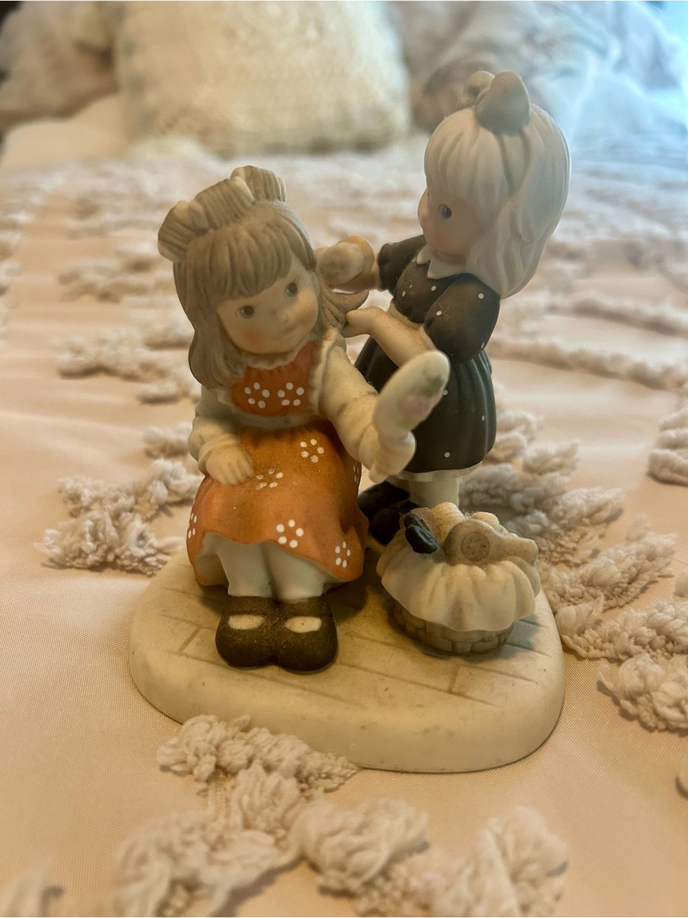 Porcelain Girls Figurine – Orange & Black Dresses